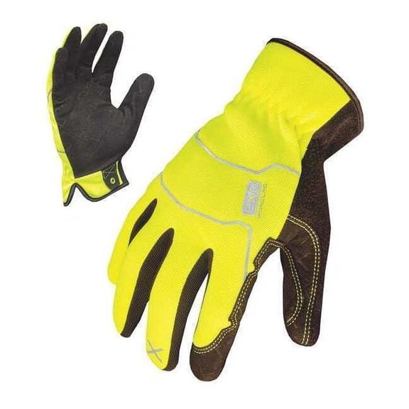 EXO Hi-Vis Mechanics Gloves, Embossed Synthetic Leather Palm, Polyester Back, L, Yellow
