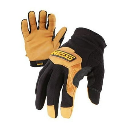 Ranchworx(R) Mechanics Gloves, Goatskin Leather Palm, Nylon, Spandex Back, L, Black/Tan