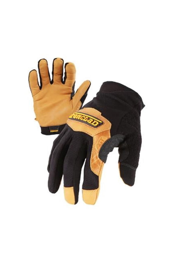 Ranchworx(R) Mechanics Gloves, Goatskin Leather Palm, Nylon, Spandex Back, L, Black/Tan