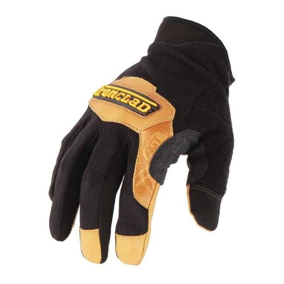 Ranchworx(R) Mechanics Gloves, Goatskin Leather Palm, Nylon, Spandex Back, L, Black/Tan