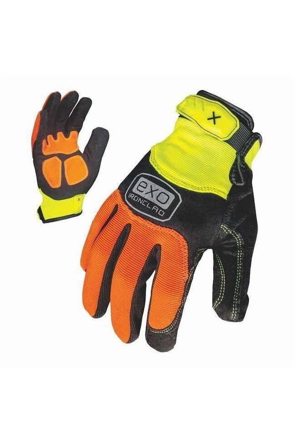 EXO Hi-Vis Mechanics Gloves, Embossed Synthetic Leather, Duraclad Palm, Polyester Back, M