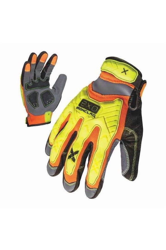 EXO Hi-Vis Mechanics Gloves, Embossed Synthetic Leather, Foam Padding, Duraclad Palm, M