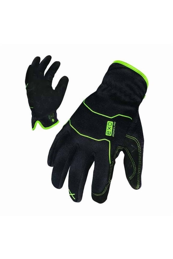 EXO Mechanics Gloves, Embossed Synthetic Leather Palm, Polyester Back, S, Black/Green