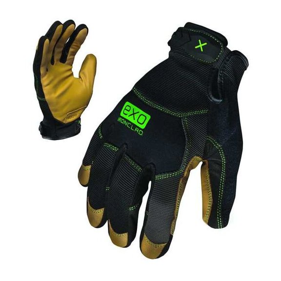 EXO Mechanics Gloves, Genuine Leather Palm, Polyester Back, S, Black/Gold