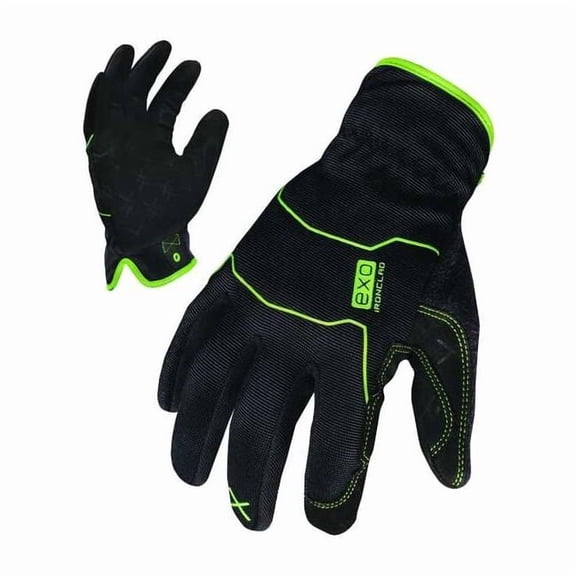EXO Mechanics Gloves, Embossed Synthetic Leather Palm, Polyester Back, XL, Black/Green