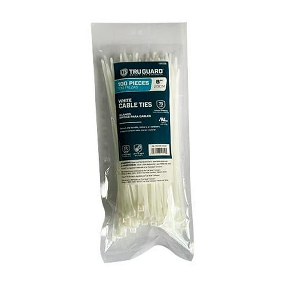 Ironcube Works 120224 8 in. Tru-Guard Nylon Cable Tie, White - Pack of 180 - 100 Per Pack