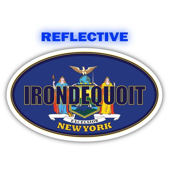 Irondequoit City New York State Flag | NY Flag Monroe County Oval State Colors Reflective Sticker Car Decal 3x5 inches