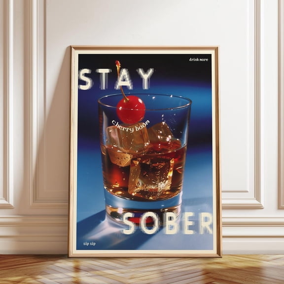 Ironic Cherry Cocktail Retro Bar Pub Wall Artwork, Unframed Poster