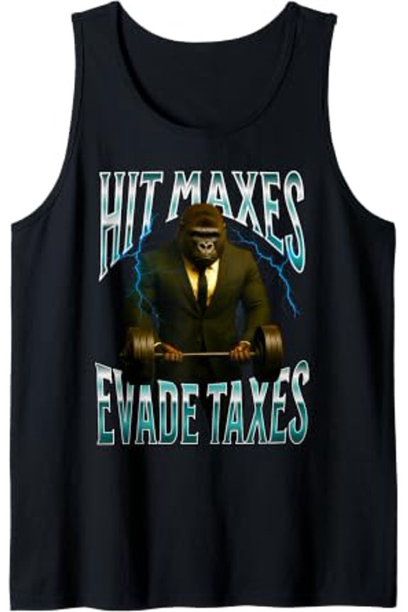 Ironic Hit Maxes Evade Taxes Sigma Bodybuilder Monkey Meme Tank Top Size S-3XL