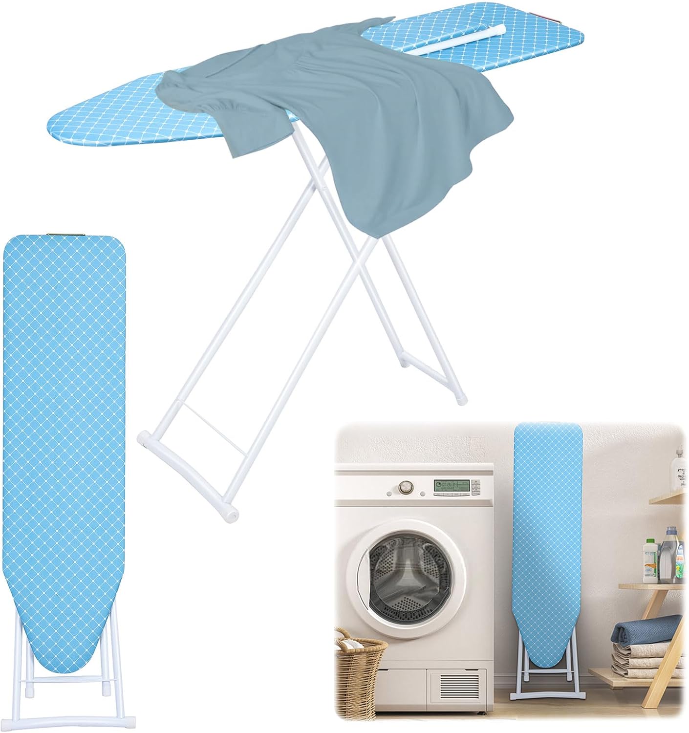 COSTWAY Ironing Board Full Size, Foldable Iron Stand With Extra Ironing Board Cover, 7-position Adjustable Height, Iron Rest & Safety Lock, 44" X 14" Iron Table For Dorm, Home, Laundry Room