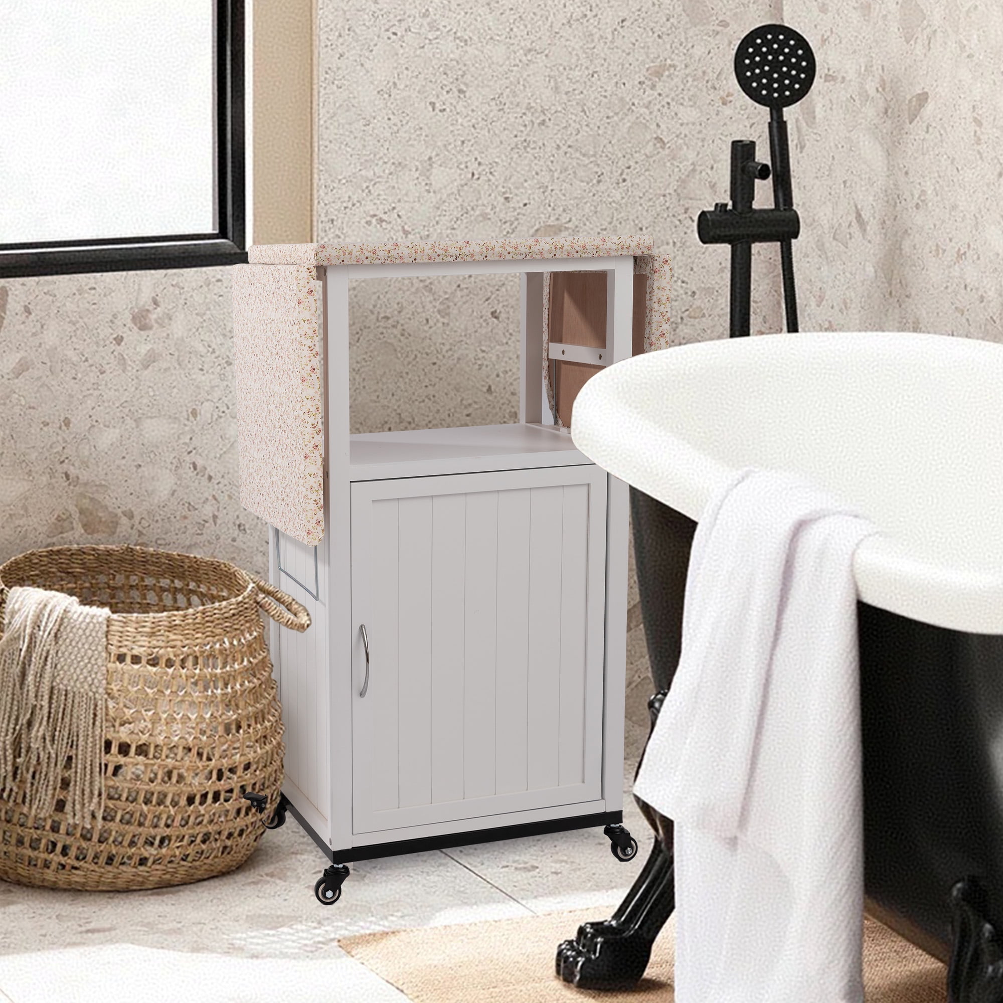 Ironing Board Cabinet On Wheels, Fold Down Ironing Station with Heat ...