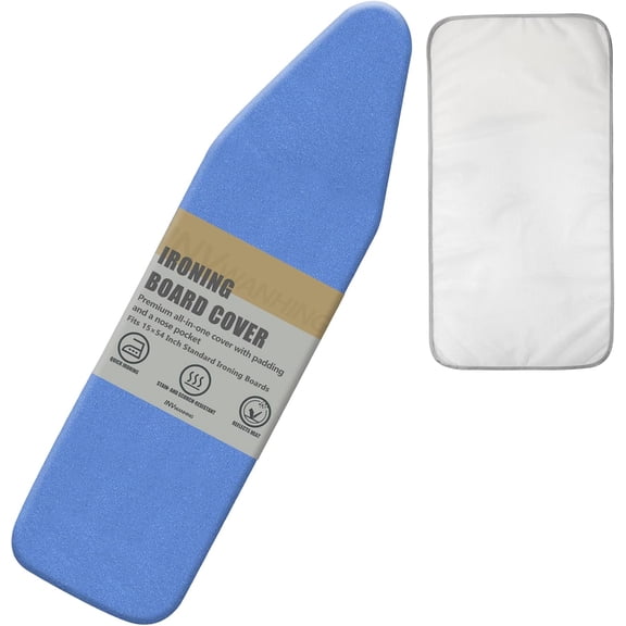 Ironing Board Cover and Pad, 15 x 54 Inch Standard Size, Extra Thick Padding, Silicone Coated Surface, Scorch and Stain Resistant, Elastic Edges, Adjustable Fastener. (Blue, 15 54)