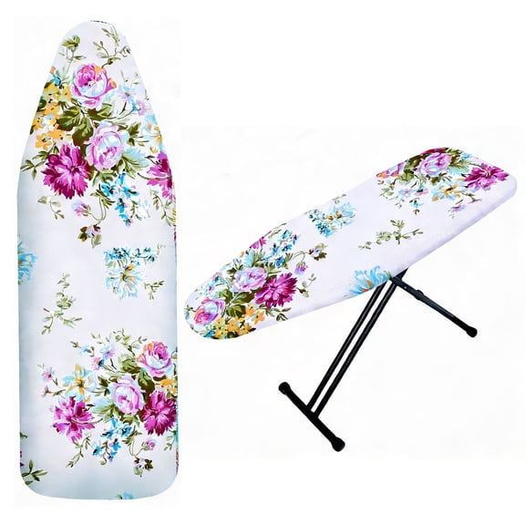 Ironing Board Cover Pad 15x54 Inch with Elastic Edge and Hook and Loop Fastener Scorch and Stain Resistant Cotton Ironing Cover with Thick Pad, (Ironing Board Not Included) Style 1
