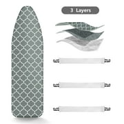 Ironing Board Cover, 15 x 54 Replacement Iron Board Cover with Elastic Fit, Silicone Coated, Stick Scorch Stain Resistant, Extra Thick Pad, Heat Reflective, 3pcs Adjustable Fasteners for Ironing