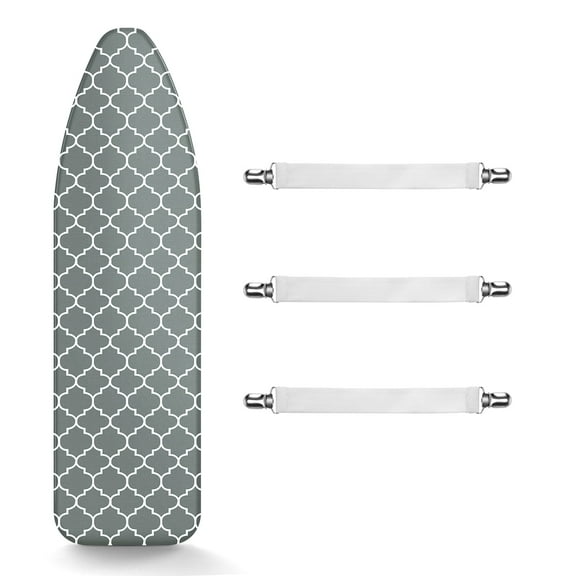 Ironing Board Cover and Pad,Silicone Coating Standard Size 15x54 Extra Heavy Duty Thick Padding,Resist Scorching Gray and White Patterned