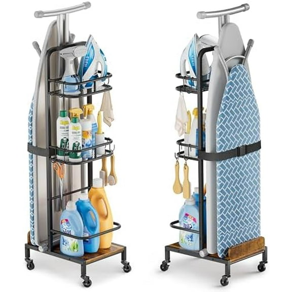 Ironing Board Hanger,Iron and Ironing Board Holder No Wall Mount,Laundry Room Organization and Storage Cart with Iron Stand,Narrow Laundry Shelves Organizer Cabinet,Laundr Room Essentials Accessories
