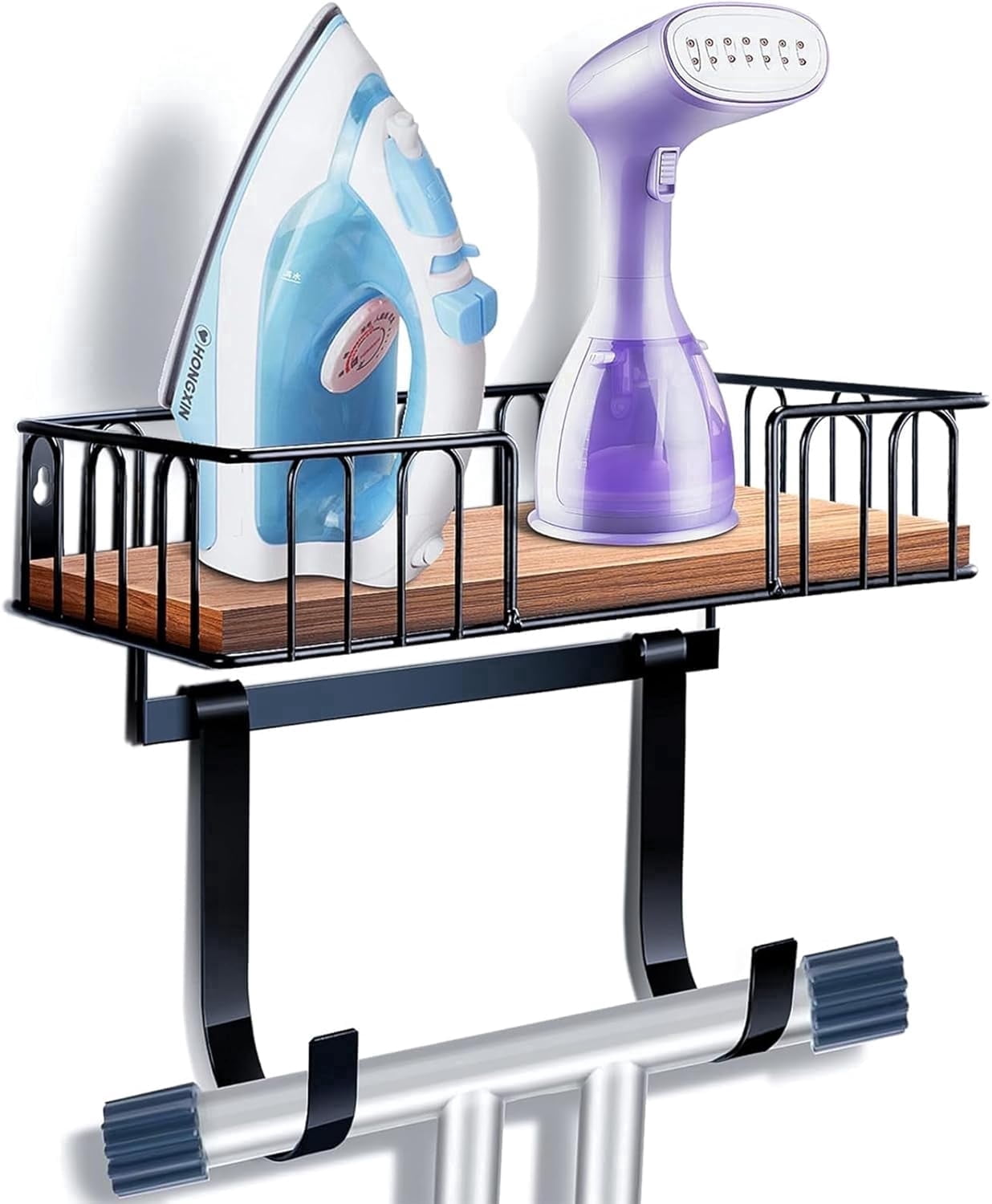 PLERISE Ironing Board Hanger - Metal, Wall Mount, Large Storage, Black - for Laundry Room Decor & Storage