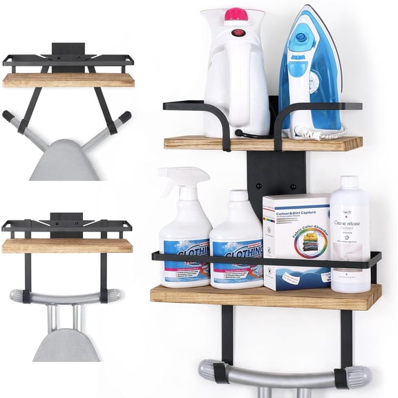 Ironing Board Hanger Wall Mount, 2-Layer Iron and Ironing Board Holder for T&Y Shaped Legs, Extra Large Storage Laundry Room Shelves Solid Wood, Home & Laundry Room Organization and Storage