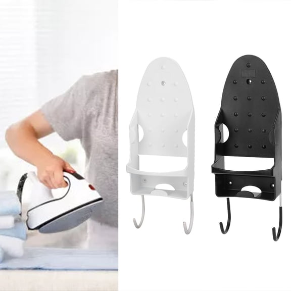 Ironing Board Hanger Wall Mount, 2 in 1 Electric Iron Holder Iron and Ironing Board Storage Organizer Rack with Removable Hooks[black]