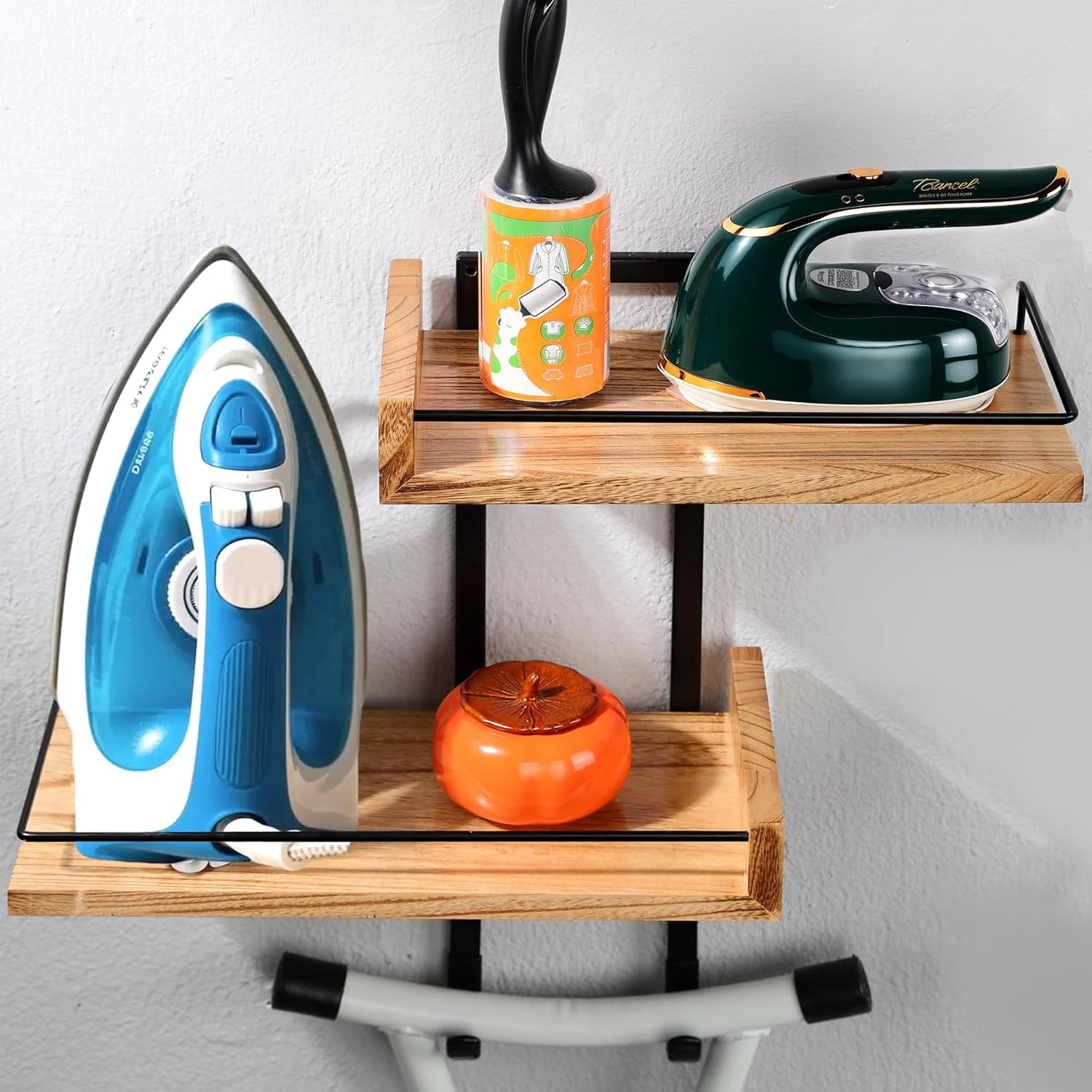 Ironing Board Hanger Wall Mount with Adjustable 2-Large Storage Shelves ...
