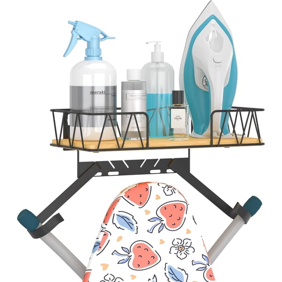 Ironing Board Hanger with Removable Hooks, Ironing Board Holder Wall Mounted for T/Y Leg, Space Saving Iron Holder for Laundry Room Storage and Organization