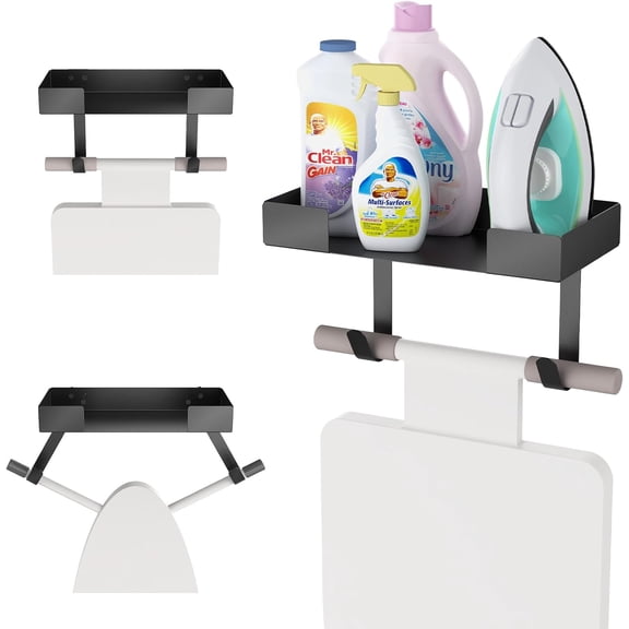 Ironing Board Holder Wall Mount,Ironing Board Hanger Wall Mount for T&Y Leg Ironing Board, T&Y Shaped Space Saving Iron Holder Hanger for Laundry Room Decor and and Storage with Large Storage (Black)