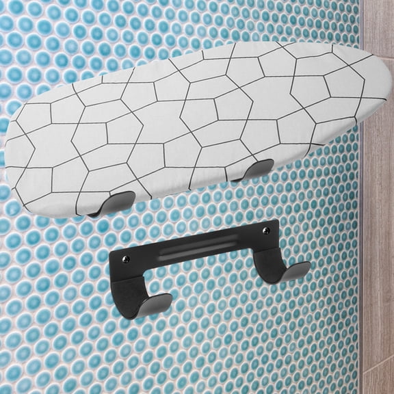 Wall-Mounted Ironing Board Holder with Hanging Hook - Space-Saving Storage Rack for Neat and Organized Home Laundry Room