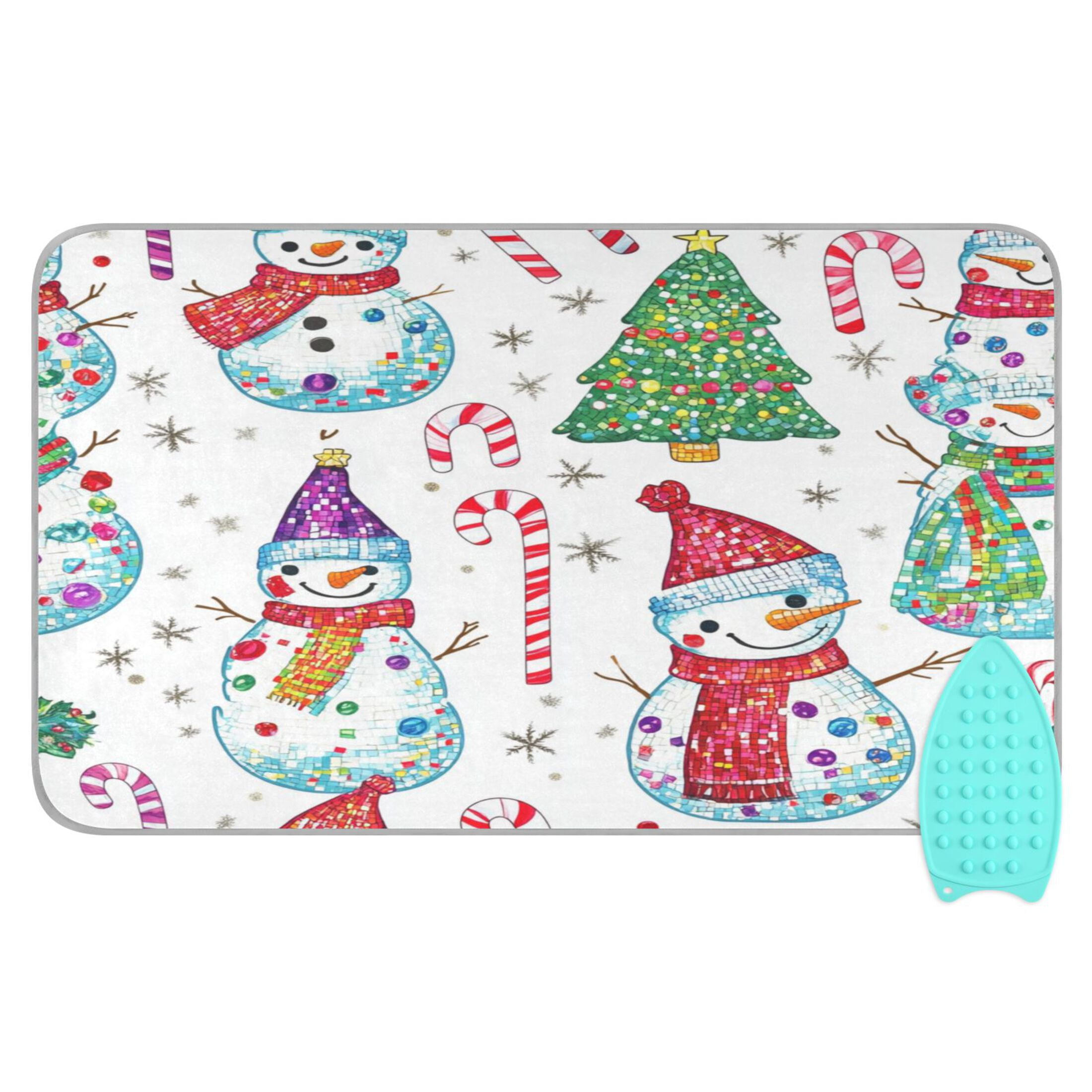 Ironing Mat Portable Ironing Blanket for Table Top Travel Ironing Pad for Washer Dryer 27.6" x 47.2" Colorful Mosaic Snowmen