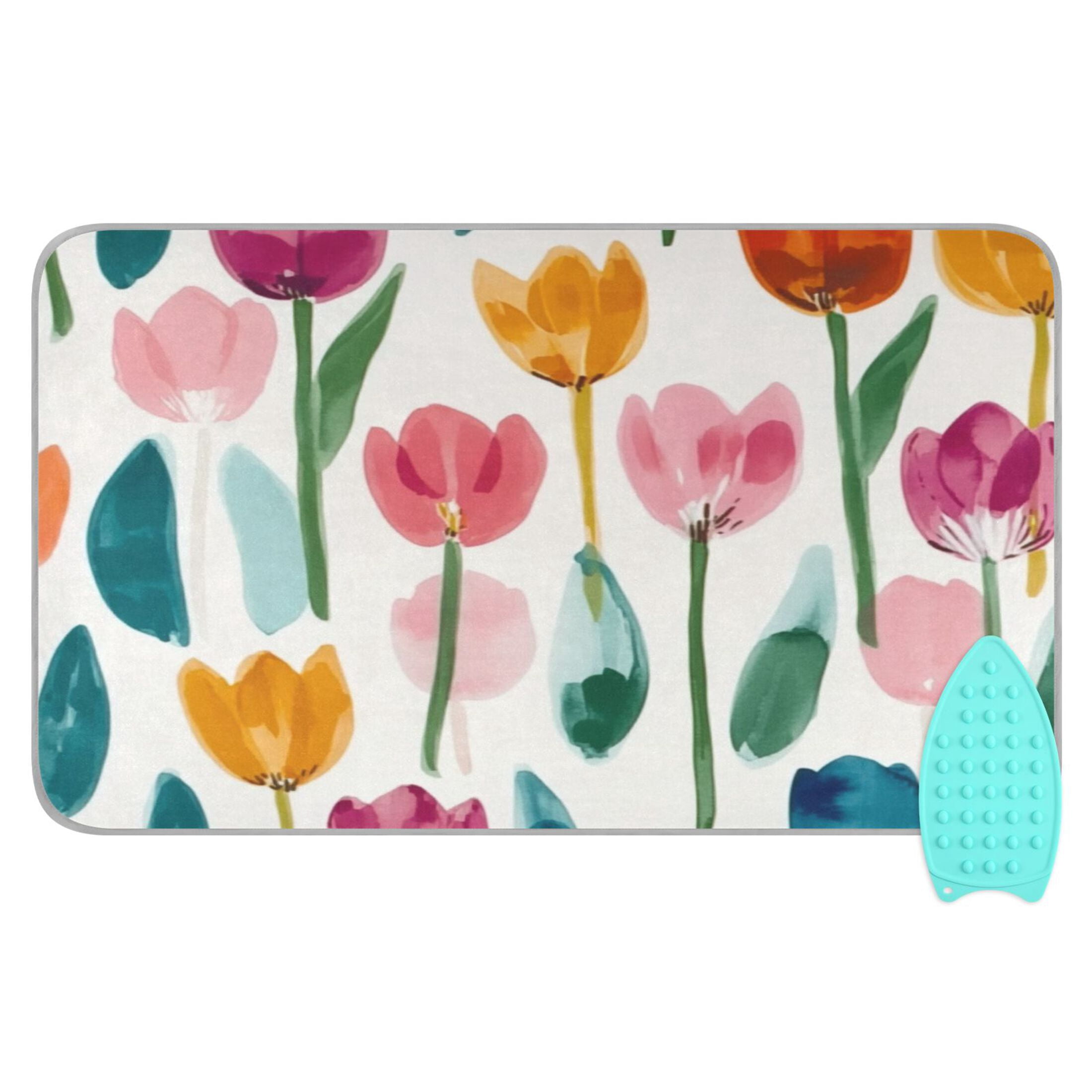 Ironing Mat Portable Ironing Blanket for Table Top Travel Ironing Pad for Washer Dryer 27.6" x 47.2" Cute Watercolor Tulips