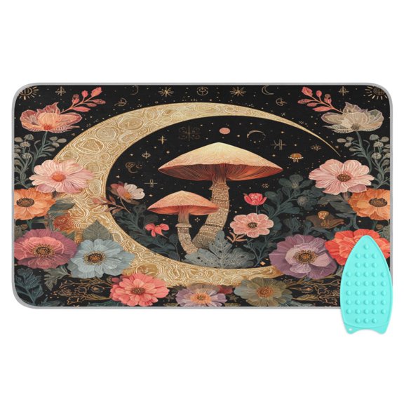 Ironing Mat Portable Ironing Blanket for Table Top Travel Ironing Pad for Washer Dryer 27.6" x 47.2" Mushroom and Crescent Moon