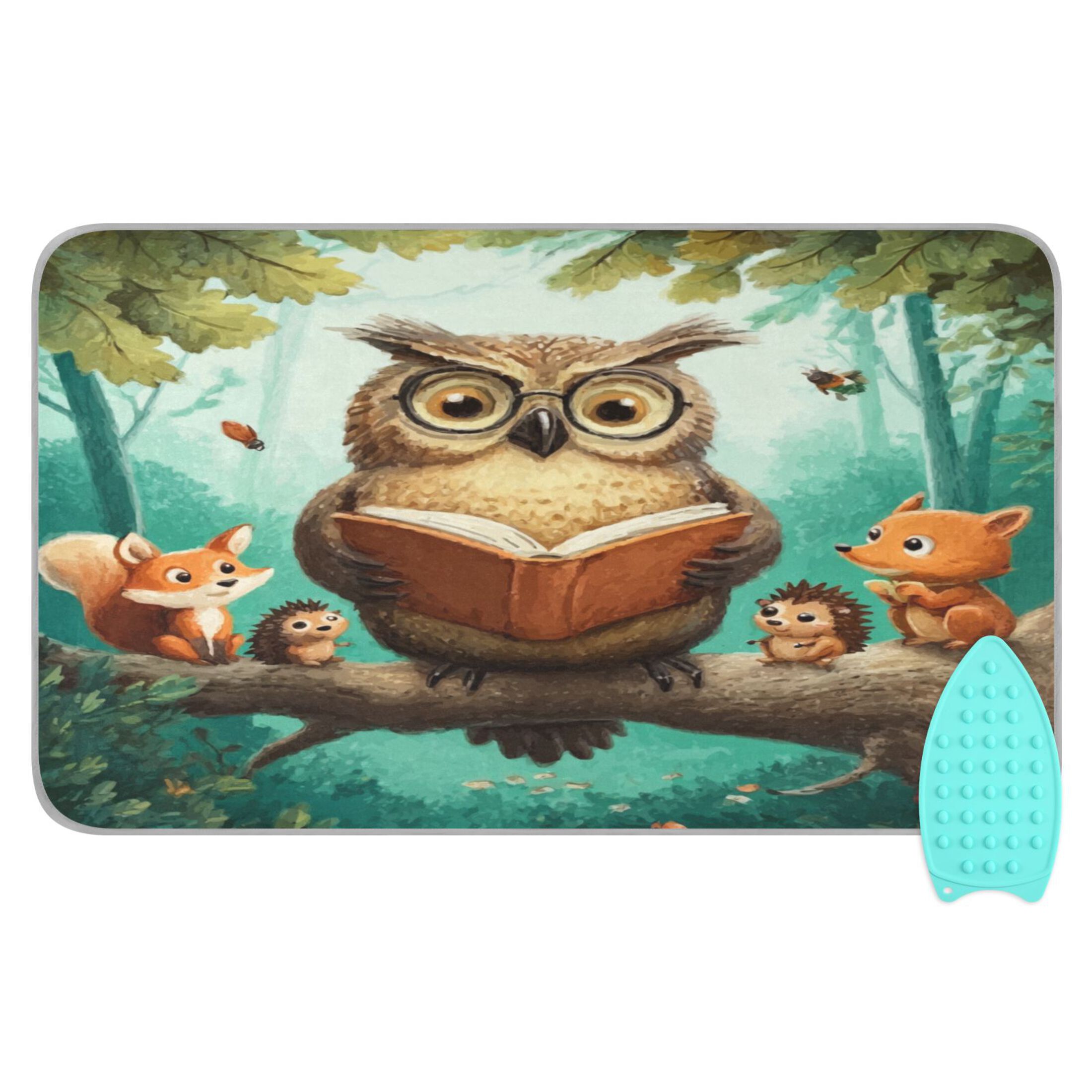 Ironing Mat Portable Ironing Blanket for Table Top Travel Ironing Pad for Washer Dryer 27.6" x 47.2" Owl Wearing Glasses