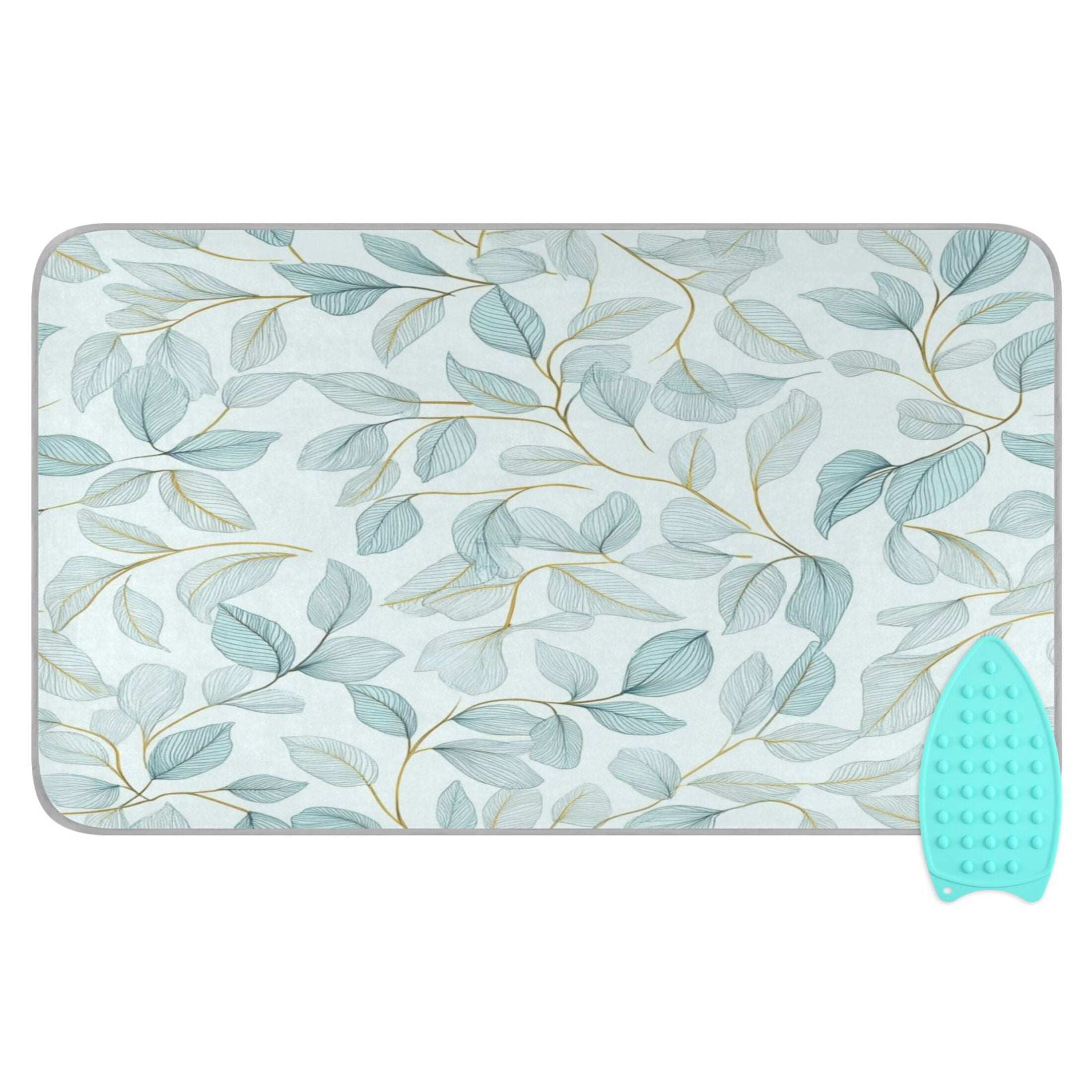 Ironing Mat Portable Ironing Blanket for Table Top Travel Ironing Pad for Washer Dryer 27.6" x 47.2" Pastel Mint Green Leaves