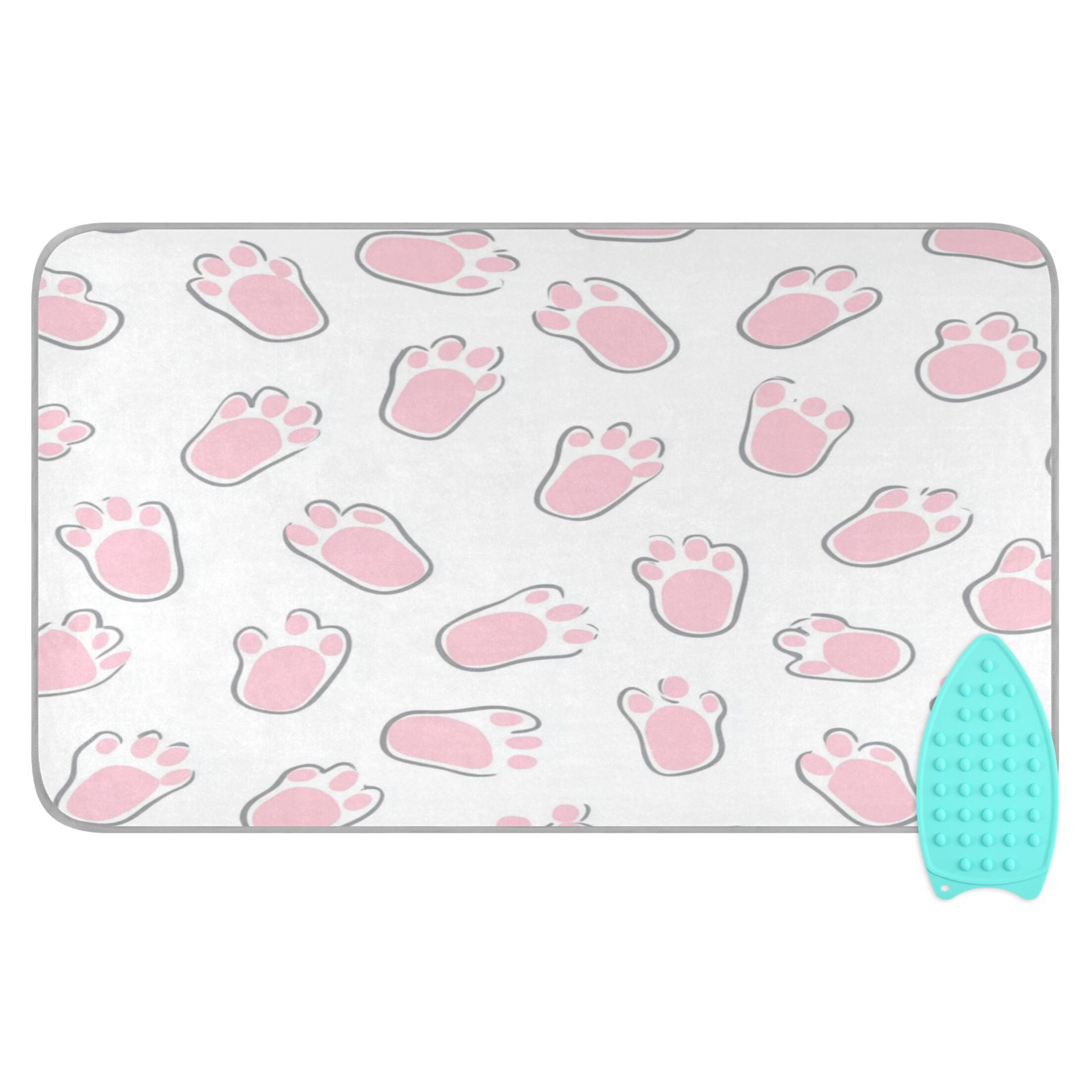 Ironing Mat Portable Ironing Blanket for Table Top Travel Ironing Pad for Washer Dryer 27.6" x 47.2" Pink Bunny Footprints