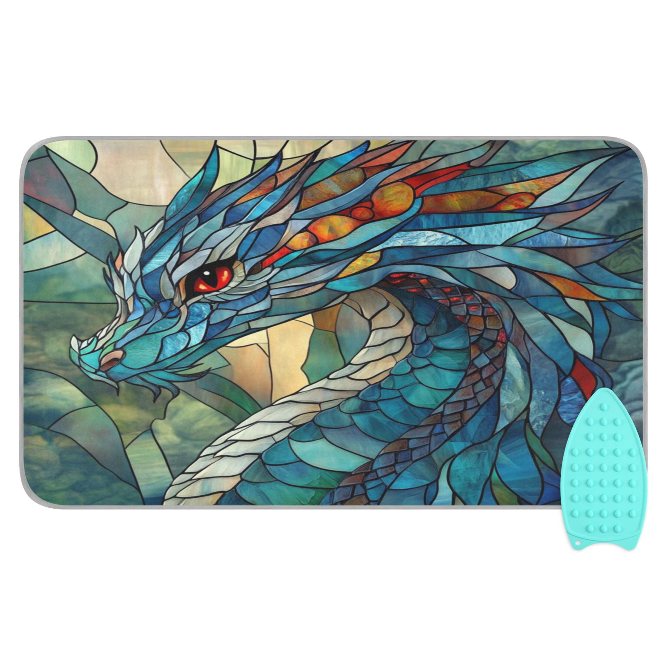 Ironing Mat Portable Ironing Blanket for Table Top Travel Ironing Pad for Washer Dryer 27.6" x 47.2" Stained Glass Dragon