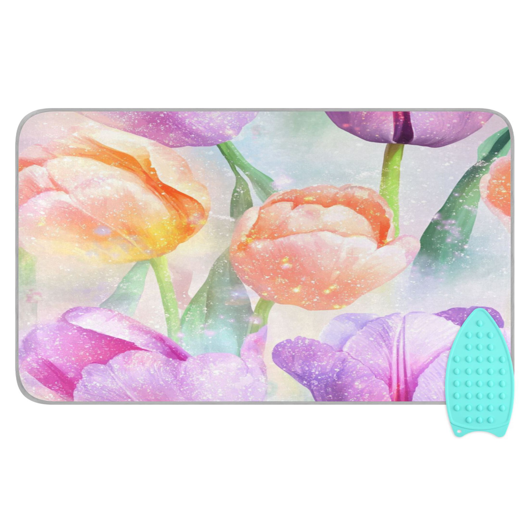 Ironing Mat Portable Ironing Blanket for Table Top Travel Ironing Pad for Washer Dryer 27.6" x 47.2" Tulips Watercolor Art Style