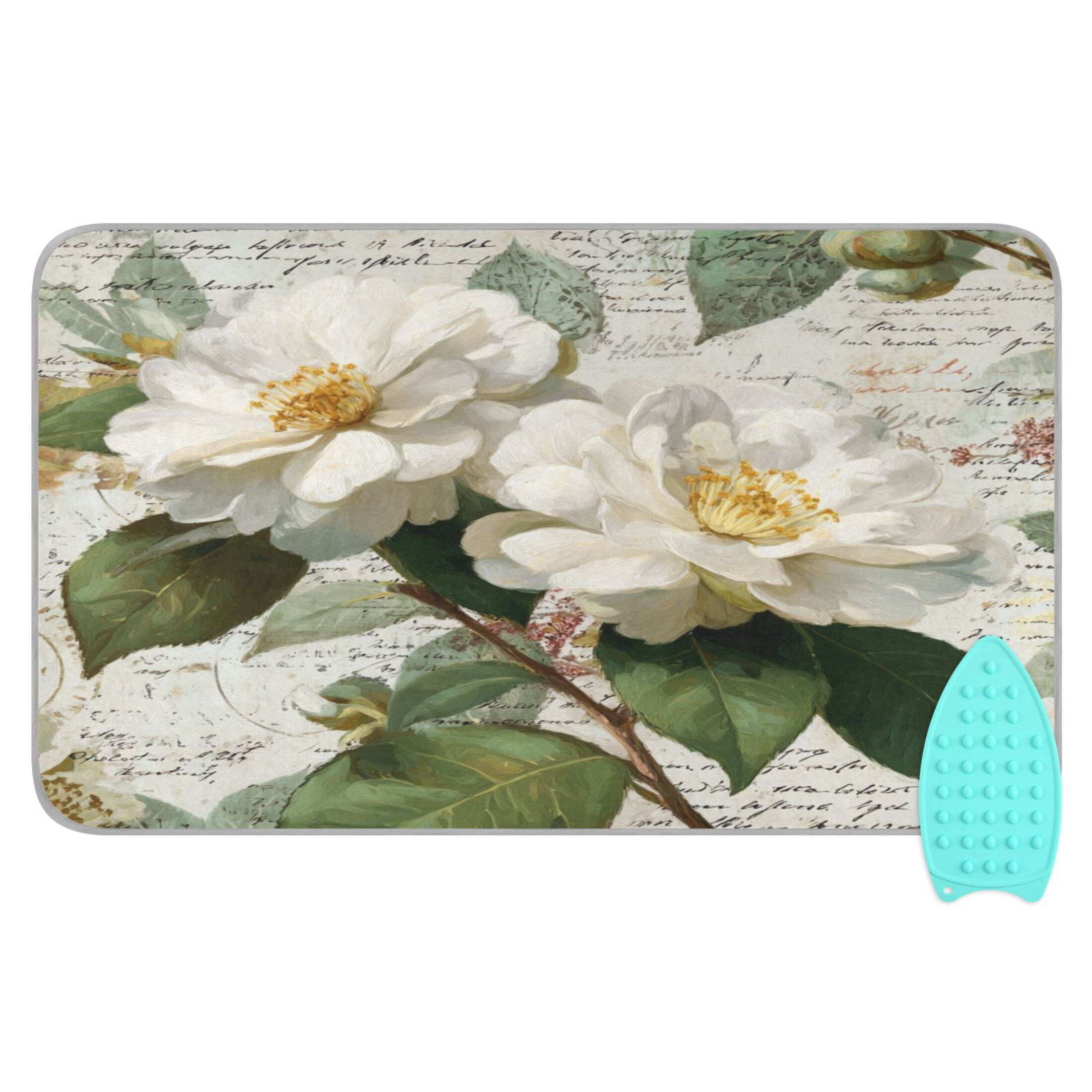 Ironing Mat Portable Ironing Blanket for Table Top Travel Ironing Pad for Washer Dryer 27.6" x 47.2" Vintage White Camellias