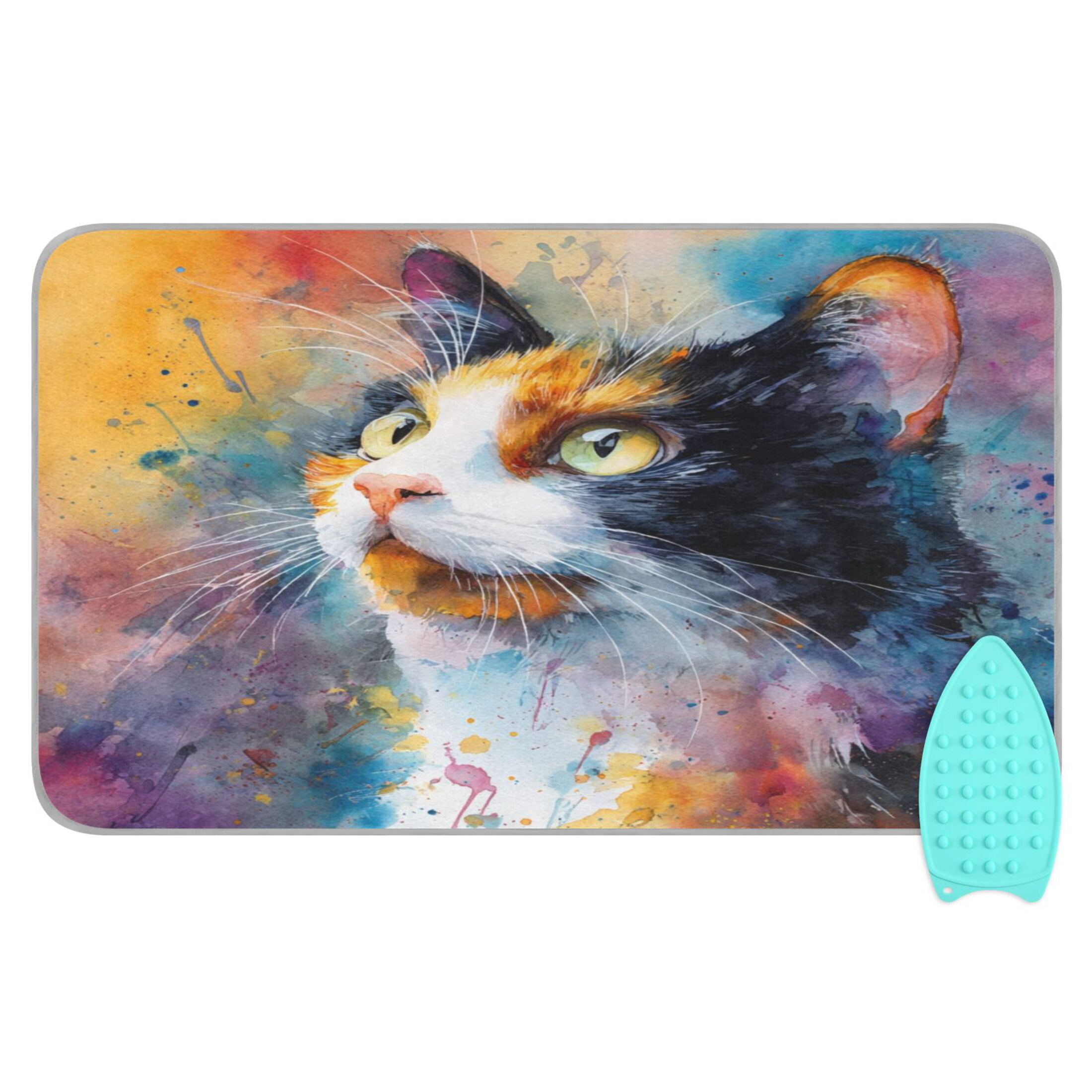 Ironing Mat Portable Ironing Blanket for Table Top Travel Ironing Pad for Washer Dryer 27.6" x 47.2" Watercolor Calico Cat