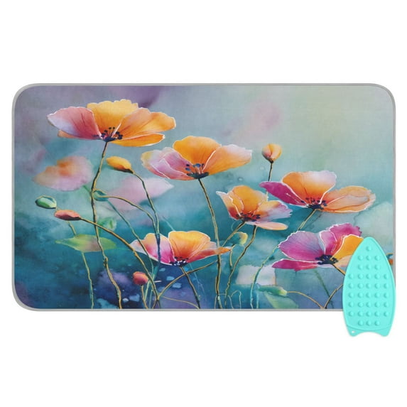 Ironing Mat Portable Ironing Blanket for Table Top Travel Ironing Pad for Washer Dryer 27.6" x 47.2" Watercolor Wildflowers Painting