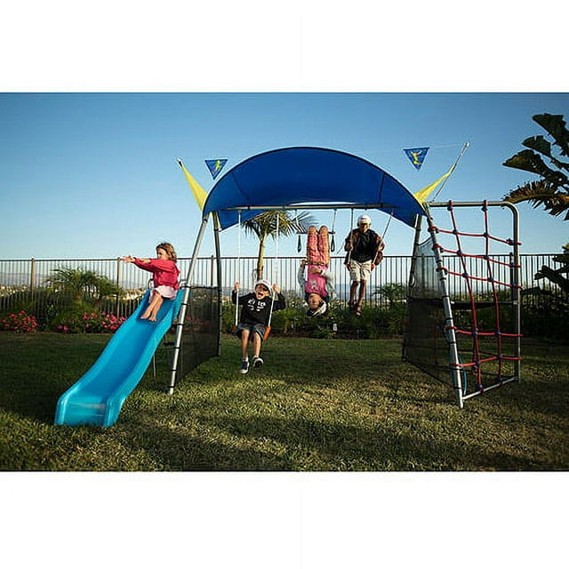 Ironkids Inspiration 300 Refreshing Mist Swing Set with Rope Climb and Expanded UV Protective Sunshade