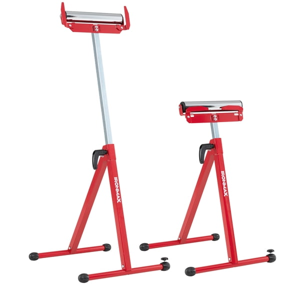Ironmax 2-Pack Folding Roller Stands, Portable Outfeed Supports , Adjustable Height Red