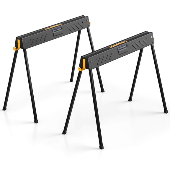 Ironmax 2-Pack Heavy-duty Metal Sawhorses with 2 x 4 Supporting Arms & Easy Carry Handle