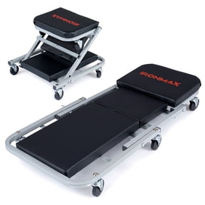 Ironmax 36” 2-in-1 Mechanic Creeper & Z-Seat with 6 Swivel Casters, Locking Pin, Thick Pad