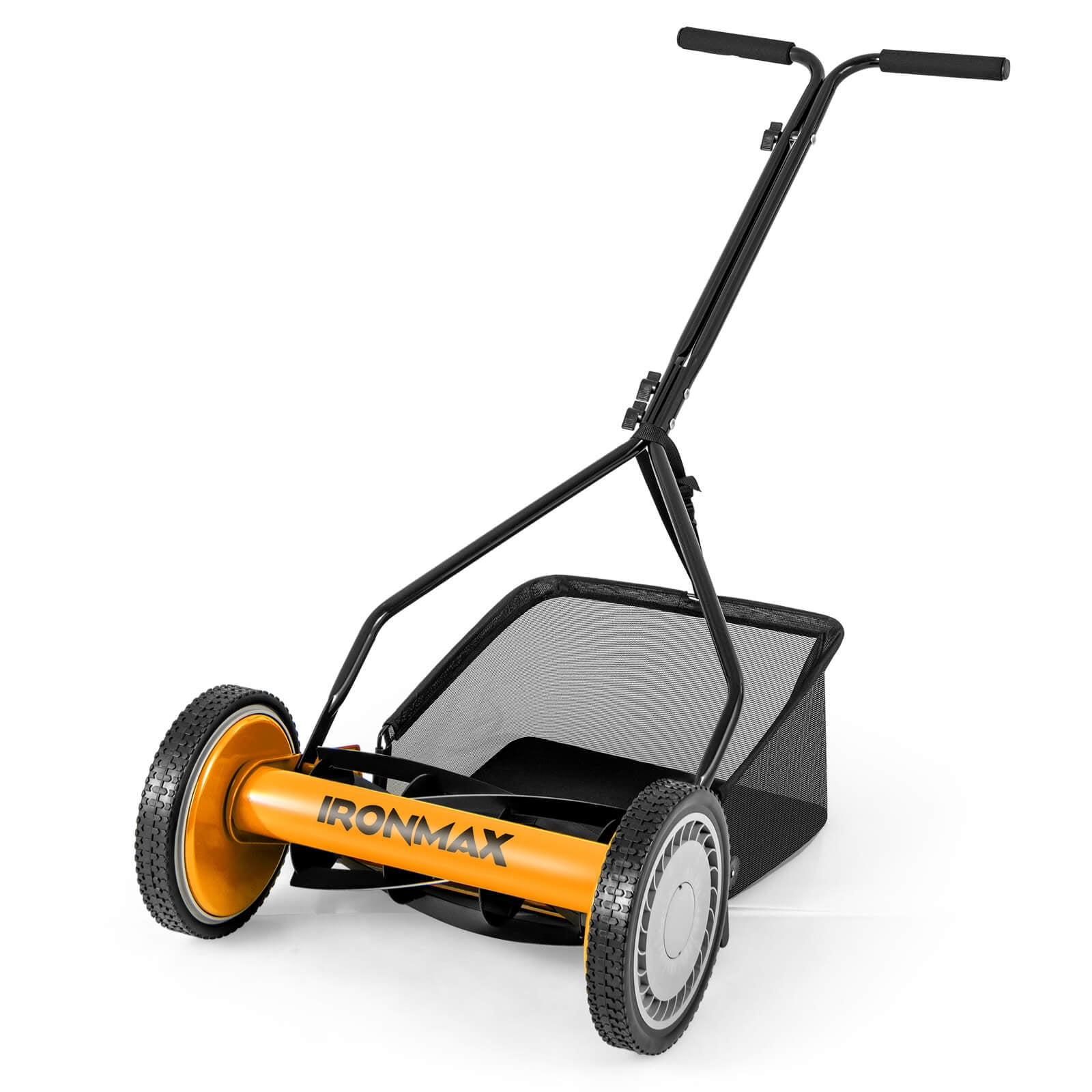 Ironmax Push Lawn Mower, Cordless 14” Manual Reel Mower, Adjustable Cutting Heights Orange + Black