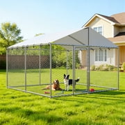 Ironovahome 10'x10' Large Outdoor Dog Kennel, Heavy Duty Dog Kennel with Water & UV-Resistant Proof, Galvanized Steel Metal Dog Enclosure with Dual Safety Lock