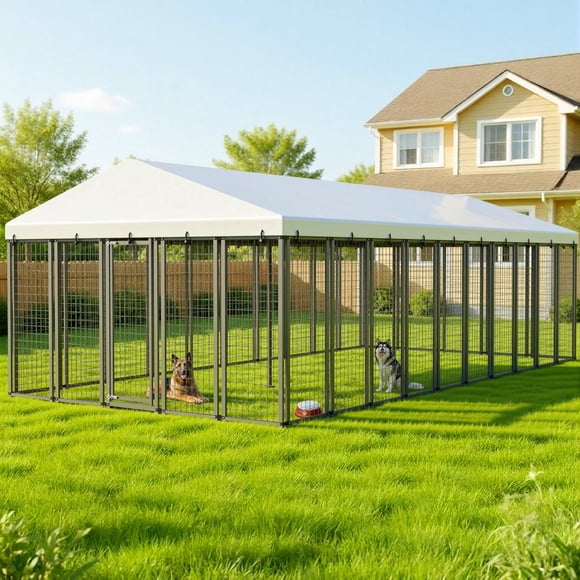 Ironovahome 20.9' x 10.5' Heavy Duty Outdoor Dog Kennel with Galvanized Steel Frame, Waterproof UV-Proof Cover & Security Lock, Large Dog Kennel Pet Enclosure for Yard, Farm