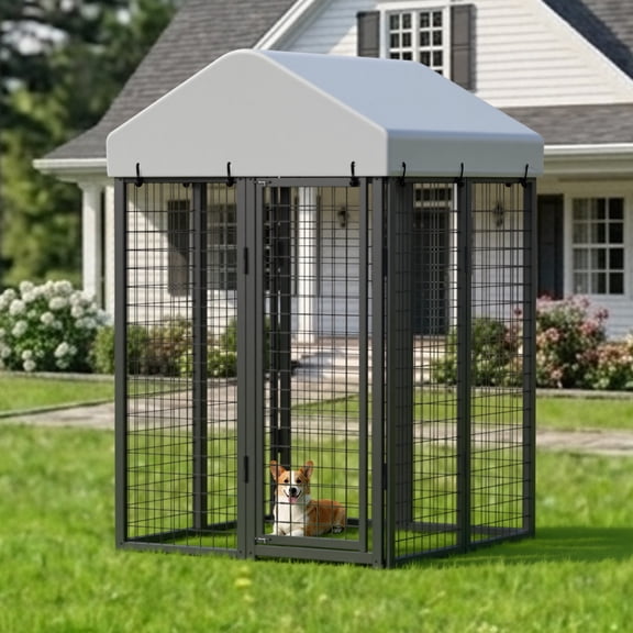 Ironovahome 4.1' x 4.1' Heavy Duty Outdoor Dog Kennel with Galvanized Steel Frame, Waterproof UV-Proof Cover & Security Lock, Dog Kennel Pet Enclosure for Yard, Farm