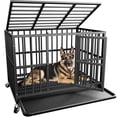 thumbnail image 1 of Ironovahome 42" Heavy Duty Dog Crate, Steel Indestructible Escape Proof Dog Cage for Medium Dogs, Large Dog Crate with Wheels & Removable Tray, Black, 1 of 7