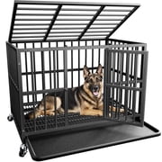 Ironovahome 42" Heavy Duty Dog Crate, Steel Indestructible Escape Proof Dog Cage for Medium Dogs, Large Dog Crate with Wheels & Removable Tray, Black
