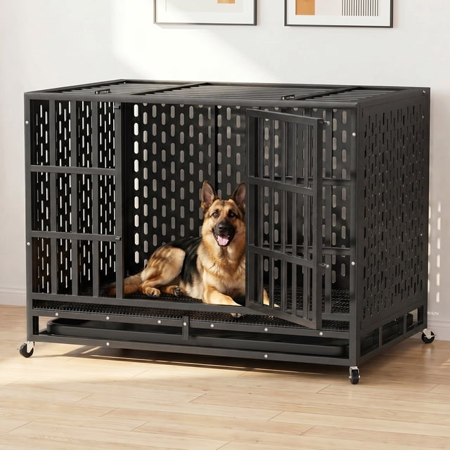Ironovahome 42" Heavy Duty Steel Dog Crate for High Anxiety Large Dogs ...