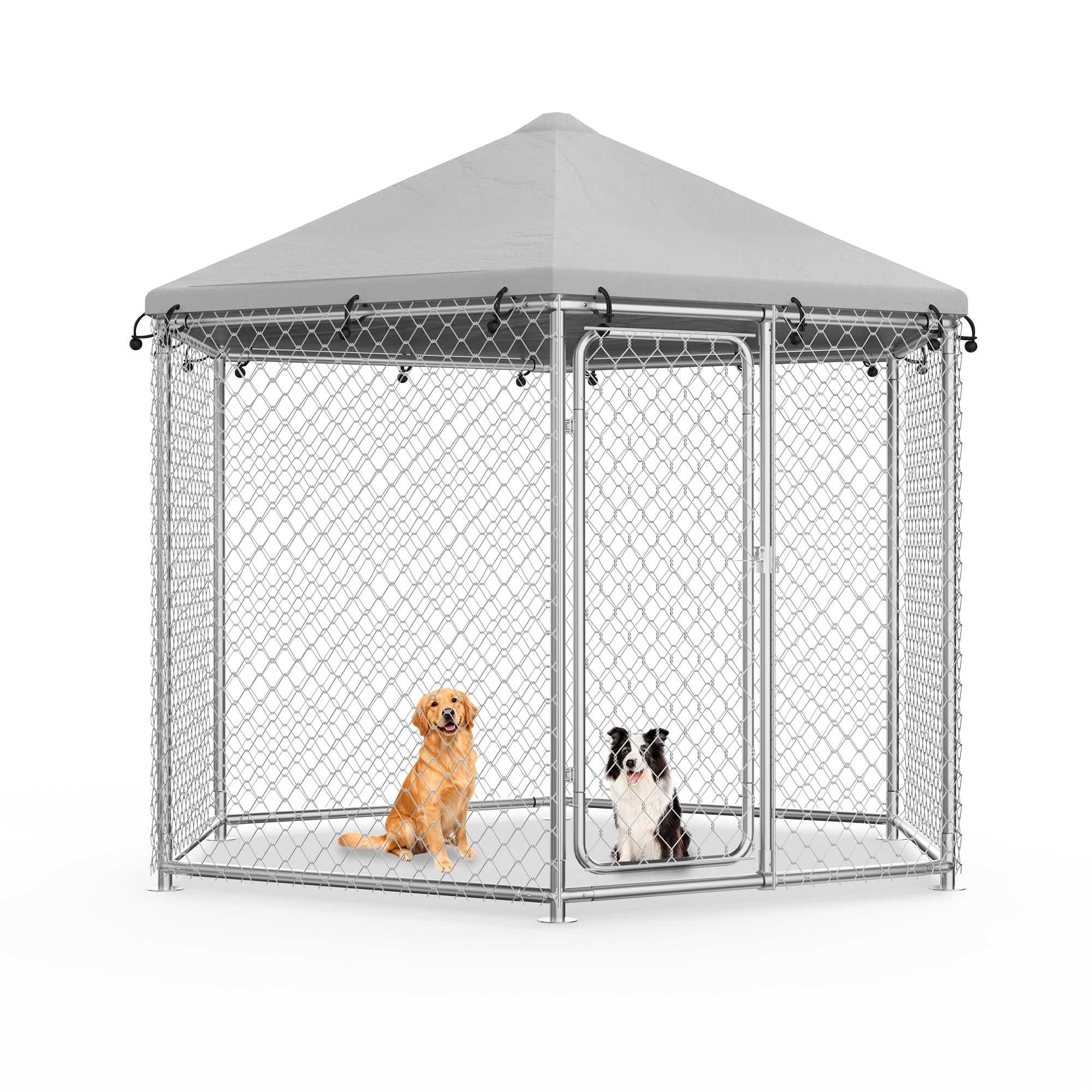 Ironovahome 6.8'x6.8' Heavy Duty Outdoor Dog Kennel, with UV-Resistant Waterproof Canopy & Secure Lock, Galvanized Steel Metal Dog Cage Run Pet Enclosure, XL Large Dog Kennel for Outdoor, Backyard